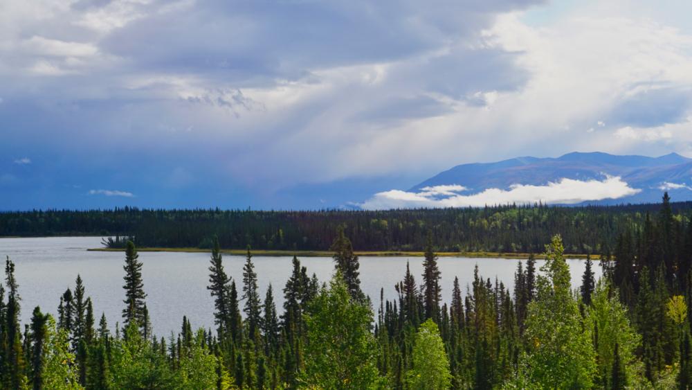 Wrangell Mountains (in Wolken) am Richardson Highway / Alaska