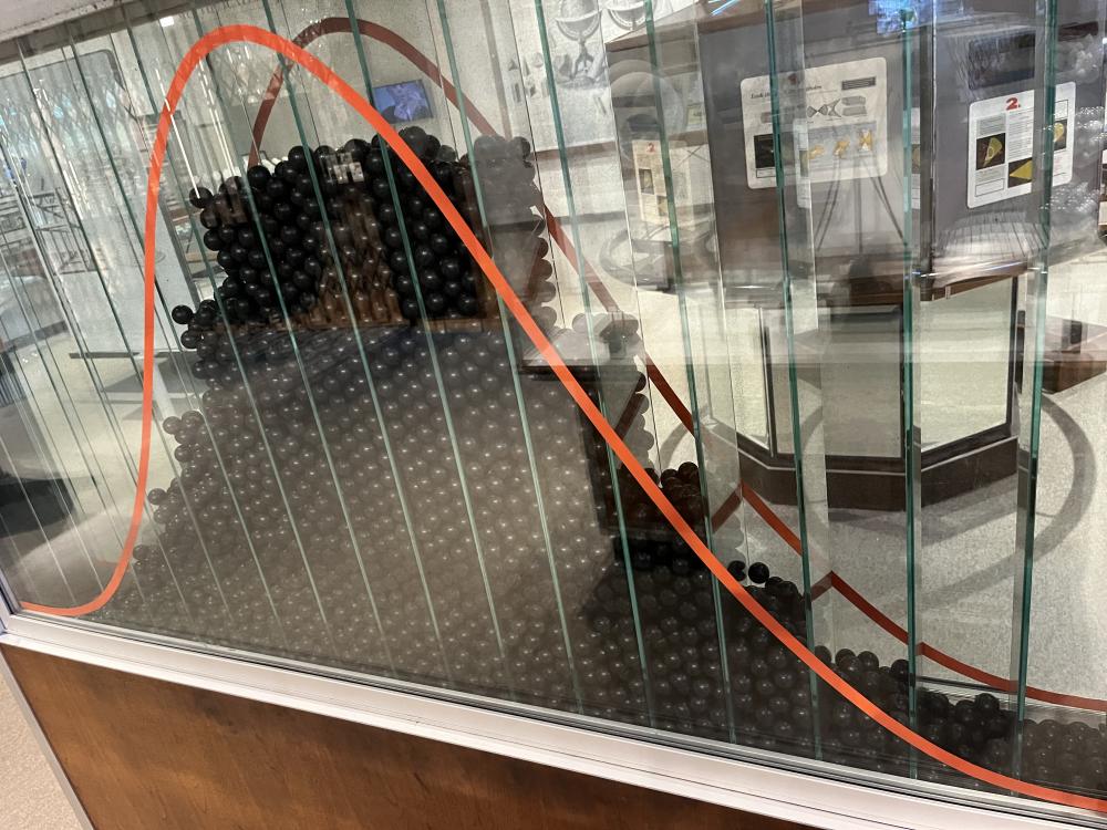 Teil der Ausstellung ist die "Welt der Mathematik", hier die Darstellung der Normalverteilung